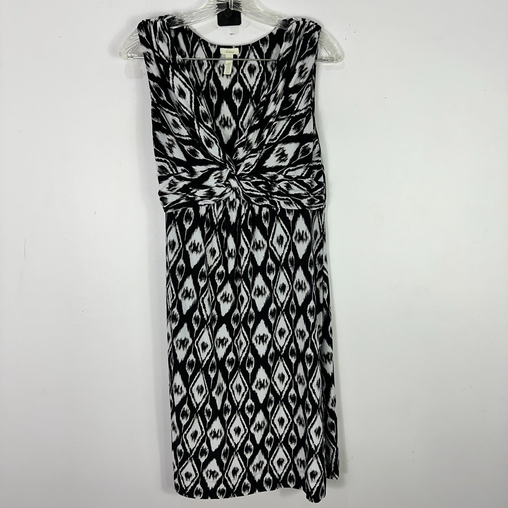 Soma Dress Womens Large Black White Ikat‎ Diamond Twist Front V-Neck Sleeveless